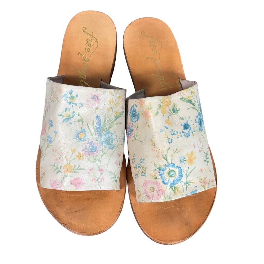 Free People Vicente Floral Leather Slide Sandals Size 39 US 9 Slides Flats Boho - Picture 3 of 8